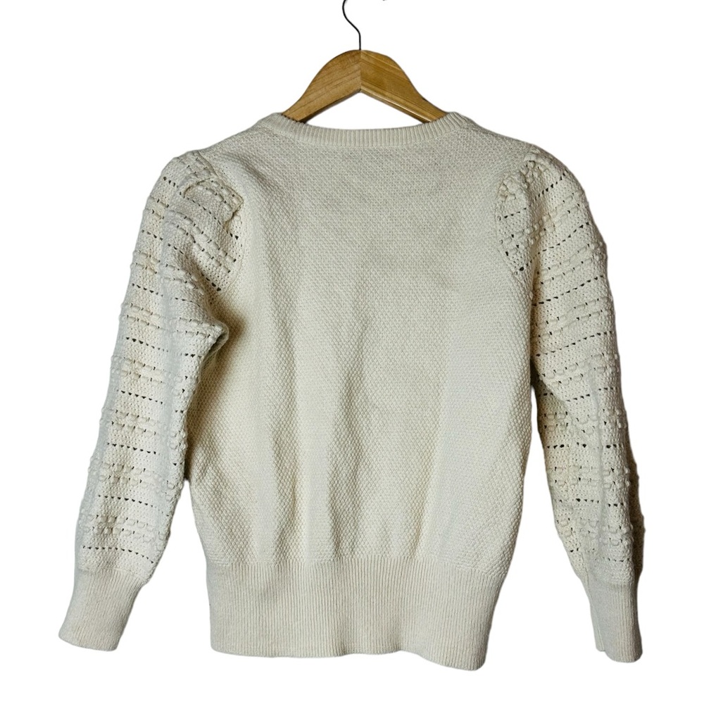 Madewell Womens Bobble Sleeve Sweater Pullover Ivory Cotton Merino Wool Medium - Picture 6 of 7